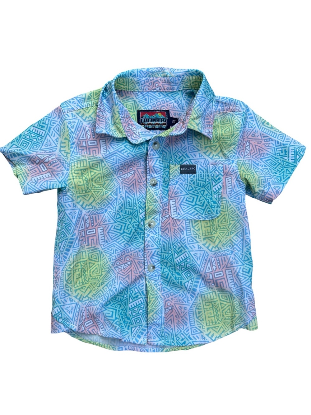 Burlebo Toddler Boys' Bright Geometric Short Sleeve Button-Up Shirt 3T